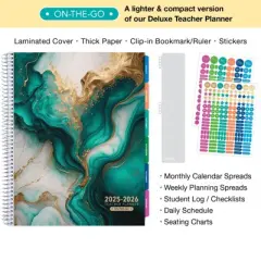 Global Printed Products Lite Teacher AY 2025-2026 Planner - 8.5"x11" (Teal Gold Marble)