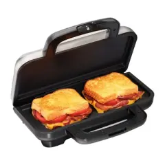 Proctor Silex Deluxe Hot Sandwich Maker - Gray: 700W Grill & Reheat, Stay-Cool Handles, Metal, Silver, Includes Manual