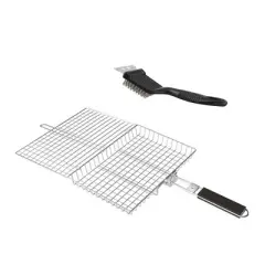 PAIHOME Stainless Steel BBQ Grill Basket with Cleaning Brush, Locking Non-Stick Grilling Tool for Ingredients, Outdoor Barbecue Accessories