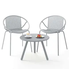 Costway 3 Pieces Bistro Set All Weather PP Patio Conversation Set with Round Coffee table Gray/Green