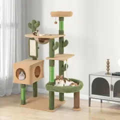 Tangkula 59" Cactus Cat Tree for Indoor Cats w/ Sisal Scratching Posts & Board Condo