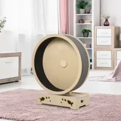 PawHut Round Hamster-Wheel Style Cat Tree with Carpet Runway, Wooden Sisal-Covered Cat Tower Condo with Unique Design