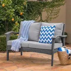 Christopher Knight Home Honolulu 48" Outdoor Wicker Loveseat with Cushions, Gray/Light Gray
