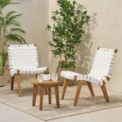 Charlotter 3pc Outdoor Rope Weave Chat Set: Acacia Wood, Ergonomic - Christopher Knight Home