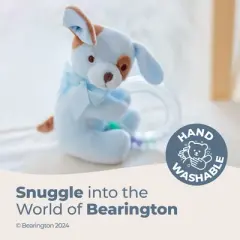 Bearington Baby Waggles Plush Stuffed Animal Blue Puppy Dog Shaker Toy Ring Rattle, 5.5 In