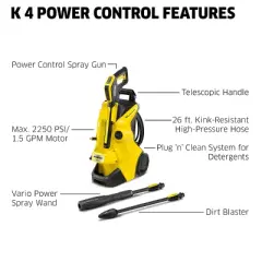 Karcher K 4 Power Control Electric Pressure Washer, Max 2250 PSI, 1.5 GPM