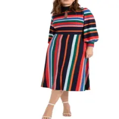 ELOQUII Women&rsquo;s Plus Size A-line Dress with Puff Sleeves