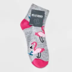 Women's Studious Flamingo Ankle Socks - Heather Gray/Pink 4-10