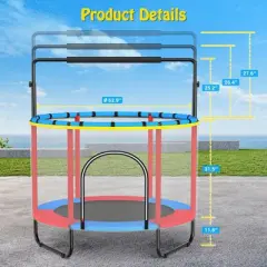 60'' Trampoline for Kids with Basketball Hoop & Safety Net, Swing, Rings, Gymnastic Bar, Indoor/Outdoor Toddler Trampoline, Birthday Gifts