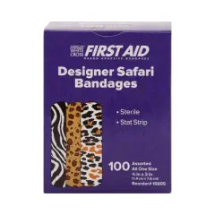 American White Cross Stat Strip Adhesive Strip Bandages, Safari, 100 Count, 1 Pack