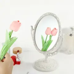 Unique Bargains Oval Shaped Double Sided 360&deg; Rotating Makeup Mirror 1 Pc