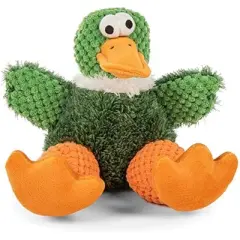 goDog Checkers Sitting Duck Squeaky Plush Dog Toy, Chew Guard Technology - Green, Small