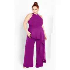 Women's Plus Size Class Front Frill Jumpsuit - Magenta | CITY CHIC