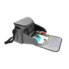 Gray and Black Multi-Compartment Diaper Bag with Changing Pad