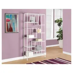 70" Metal Bookcase with Tempered Glass White - EveryRoom