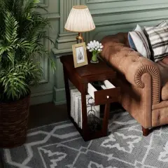 Tangkula 2 Tier End Side Table Nightstand with Drawer Shelf Rubber Wood Classic Espresso