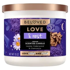 Beloved Love & Rest Jojoba, Cedarwood & Chamomile 3-Wick Vegan Candle - 15oz