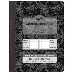 Pacon&reg; Dual Ruled Composition Book, Dark Gray Marble, 1/4" Grid & 3/8" Wide Ruled, 9-3/4" x 7-1/2", 100 Sheets, Pack of 6