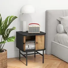 Tangkula Set of 2 Nightstand Compact Modern End Side Table with Sliding Doors