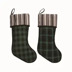 Transpac Fabric Plaid Christmas Stocking Set of 2 Holiday Home Decorations Polyester