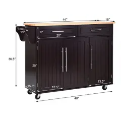 Costway Kitchen Island Trolley Cart Wood Top Rolling Storage Cabinet w/Knife Block WhiteBrown