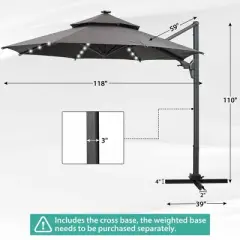 Ainfox 10ft  Outdoor Double-layer Market Umbrella GreyWith Led Lights