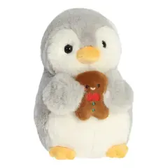 Aurora Small Gray PomPom Penguin 7.5" Gingerbread Man Playful Stuffed Animal