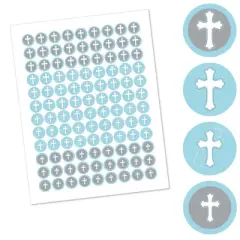 Big Dot of Happiness Little Miracle Boy Blue Cross - Baptism or Baby Shower Round Candy Sticker Favors - Labels Fits Chocolate Candy (1 sheet of 108)