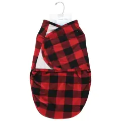 Hudson Baby Infant Boy Plush Faux Fur Swaddle Wrap, Buffalo Plaid, 0-3 Months