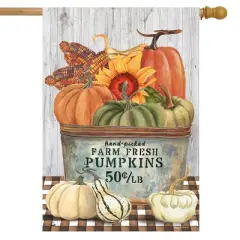 Farm Fresh Bushel Autumn House Flag Fall Rustic 28" x 40" Briarwood Lane