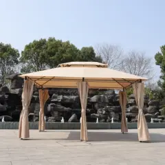 Sevobal Patio Umbrellas Outdoor Patio Gazebo Canopy Tent With Ventilated Double Roof And Mosquito Net, Brown, 157.48"*118"*108.66"