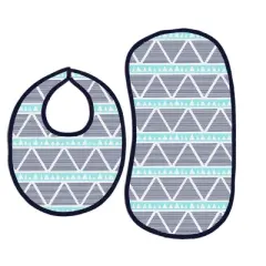 Bacati - Liam Aqua/Navy Triangles Muslin 4 pc set of Bibs & Burp Cloths Set ....