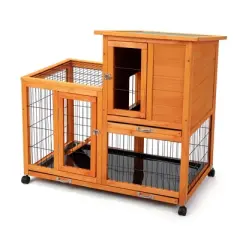 Detachable Rabbit Hutch With Removable Tray And Rolling Casters Waterproof Rabbit Cage Indoor Outdoor Wooden Rabbit Hutch With Run Space-Saving
