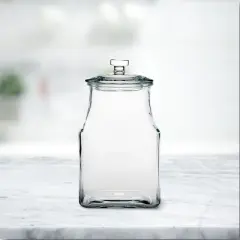 Amici Home Carlisle Glass Canister Square Jar, Food Safe, Airtight Lid with Handle and Plastic Gasket, For Kitchen & Pantry