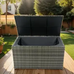 YOOCOZZ 200-Gallon Outdoor Wicker Rattan Deck Box with Large Storage Space, Lid and Removable Liner - Grey