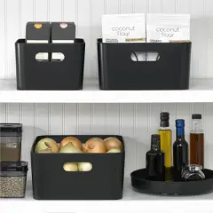 Metal Storage Bin with Handles - Set of 2 - Black