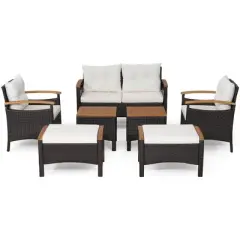 Costway 7PCS Patio Rattan Furniture Set Cushion Armrest Loveseat Ottoman Table