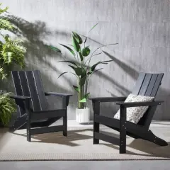 Encino 2pk Resin Contemporary Adirondack Chairs - Matte Black - Christopher Knight Home