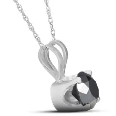 Pompeii3 1 CT Black Diamond Solitaire Pendant-Necklace in White Gold on an 18" Chain