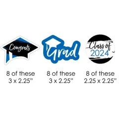 Big Dot of Happiness Blue 2024 Graduation Paper Straw Decor - Party Striped Decorative Straws - Set of 24