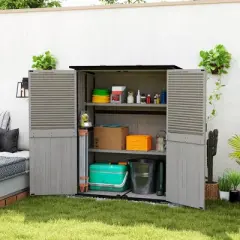 Outsunny Outdoor Storage Shed, Wooden Garden Storage Cabinet with Waterproof Asphalt Roof, 2 Shelves, Lockable Doors and Adjustable Feet