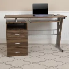 Emma and Oliver Desk with Three Drawer Single Pedestal and Pull-Out Keyboard Tray