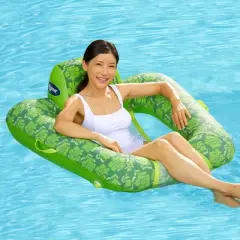 Aqua Leisure Zero Gravity Comfortable Hammock Style Inflatable Swimming Pool Chair Lounge Float w/ Leg and Arm Rests, Floral Trip Lime Green, 2 Pack