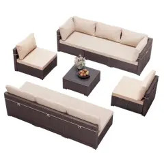 UPHA 9-Piece Rattan Patio Sofa Conversation Set with Cushions