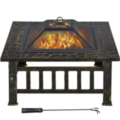 Yaheetech 32in Fire Pit Table Square Metal Firepit Stove Backyard Garden Fireplace for Camping