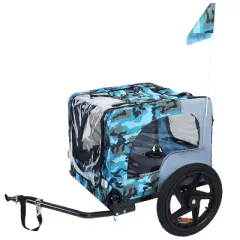 DOMETOUR Collapsible Pet Bike Trailer with 16-Inch Wheels & Hitch Blue+Grey