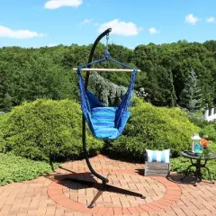Sunnydaze Double Cushion Hanging Rope Hammock Chair Swing with C-Stand - 265 lb. Weight Capacity