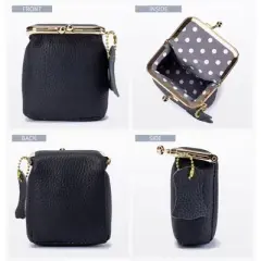 Paaaawaters Women's Genuine Leather Small Jewelry Coin Purse Vintage Kiss Lock Change Pouch Casual Style Mini Wallets pouches Bag