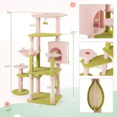 Costway 58&rdquo; Tall Cat Tree Multi-Level Aesthetic Floral Kitten Tower w/ Plush Padded Top Perch