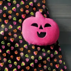Pumpkin Shaped Faux Shearling Halloween Throw Pillow Pink - Hyde and EEK! Boutique&trade;: Indoor Oval Cushion, Recycled Polyester Fill